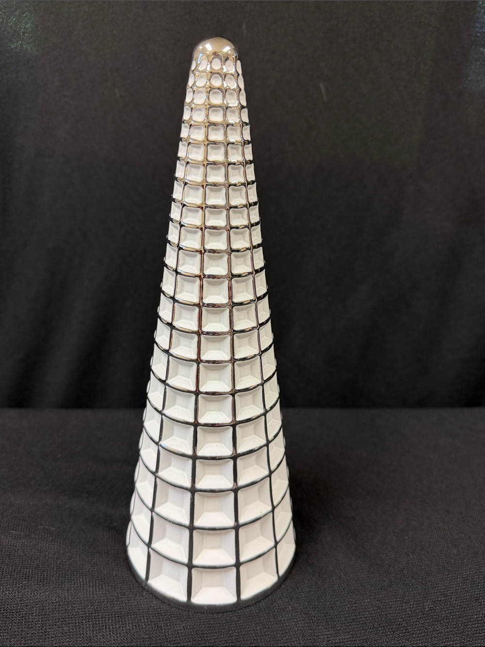 White and Black Geometric Ceramic Cone/Tree Accent